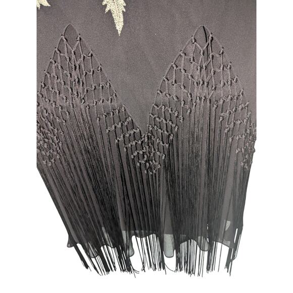 Sue Wong Sz 10 Vintage Y2K Black Silk Embroidered Fringed Dress EUC - Picture 8 of 9